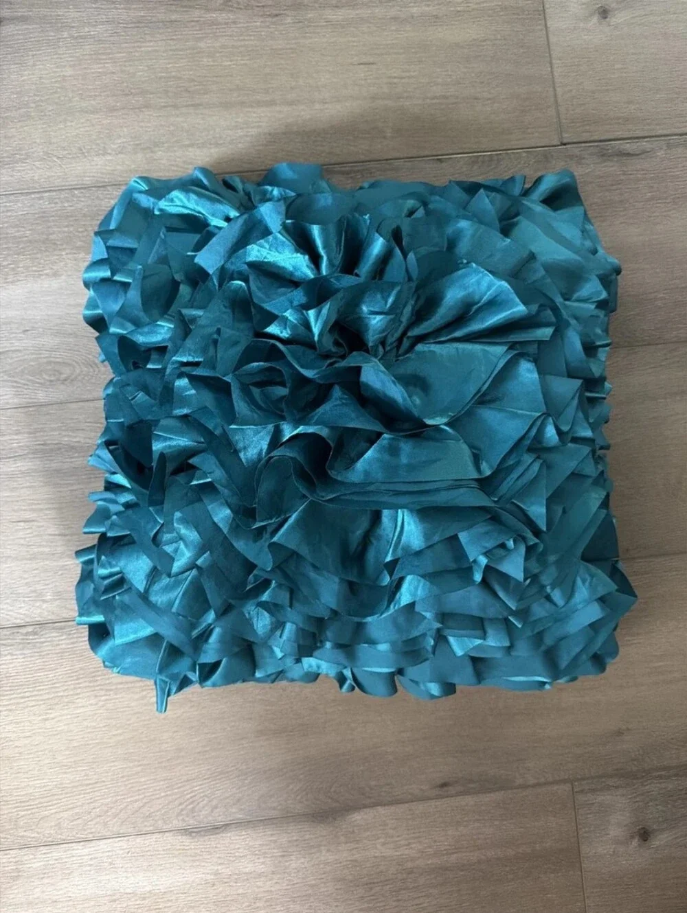 (2) Two Pier 1 Imports satin ruffled throw pillow case cover in teal turquoise